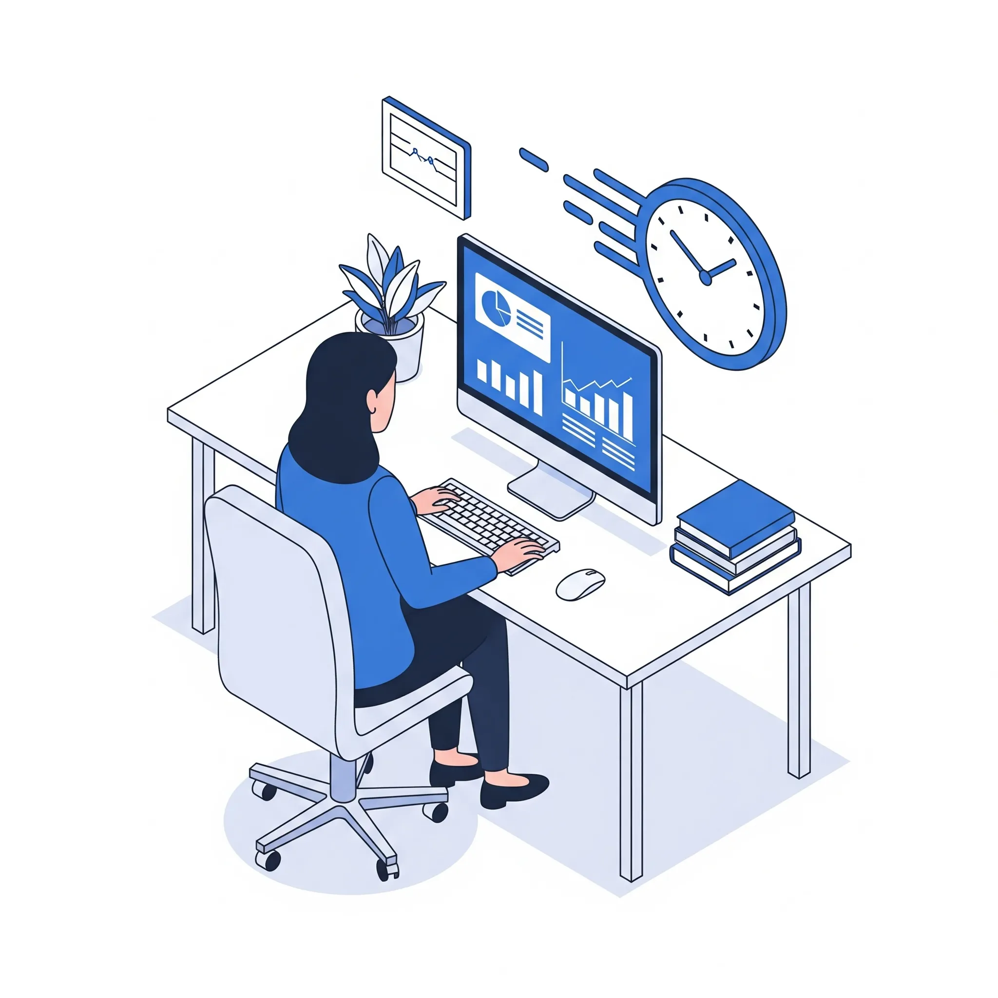 パソコンで作業する女性のイラスト